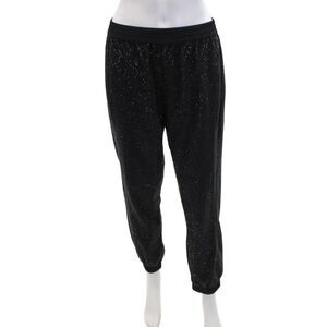 R+A Women's Elastic Waist Beaded Tapered Leg Jogger Pants Black Size M
